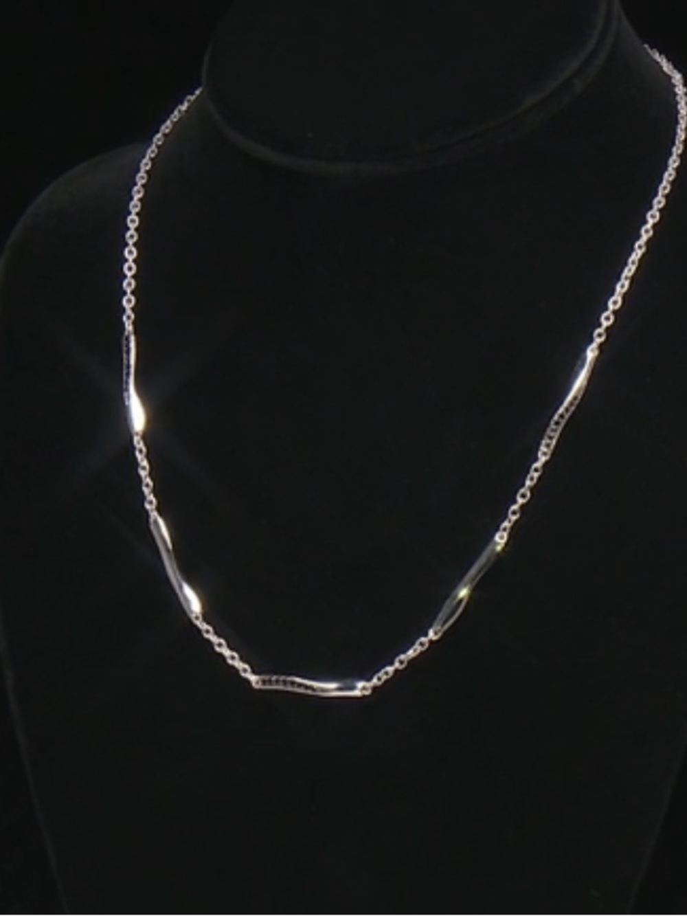 Judith Ripka black Spinel Polished Silver Wave Link Necklace - COUTURE line